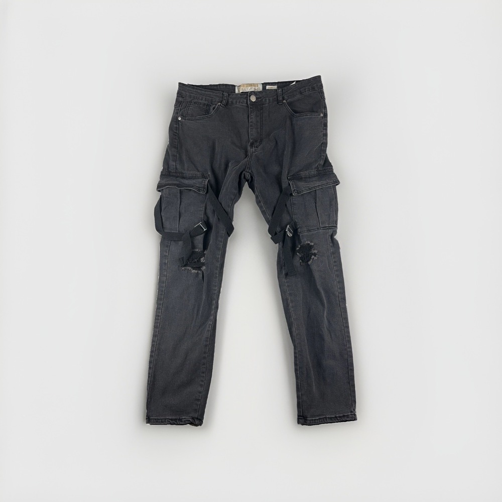 Street Jeans brand black skinny fit pants with straps, men's 38x30